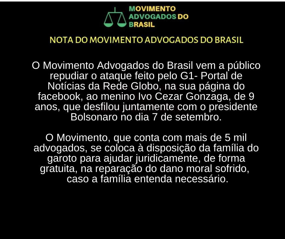 Movimento Advogados do Brasil emite nota de repúdio ao G1