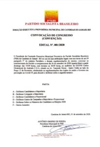 EDITAL DE CONVOCAÇÃO DO PARTIDO SOCIALISTA BRASILEIRO