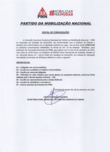 EDITAL DE CONVOCAÇÃO DO PARTIDO DA MOBILIZAÇÃO NACIONAL EDITAL DE CONVOCAÇÃO DO PARTIDO DA MOBILIZAÇÃO NACIONAL