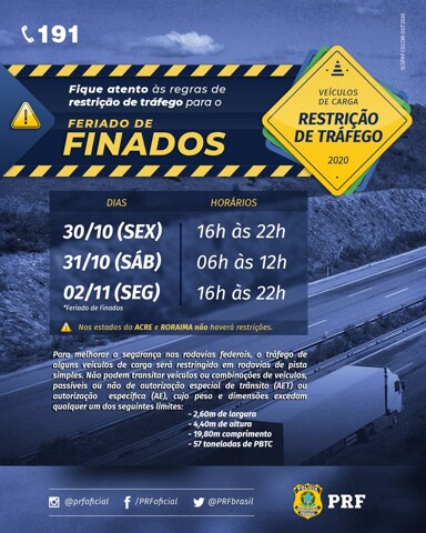 PRF desencadeia Operação Finados 2020 e restringe tráfego PRF desencadeia Operação Finados 2020 e restringe tráfego